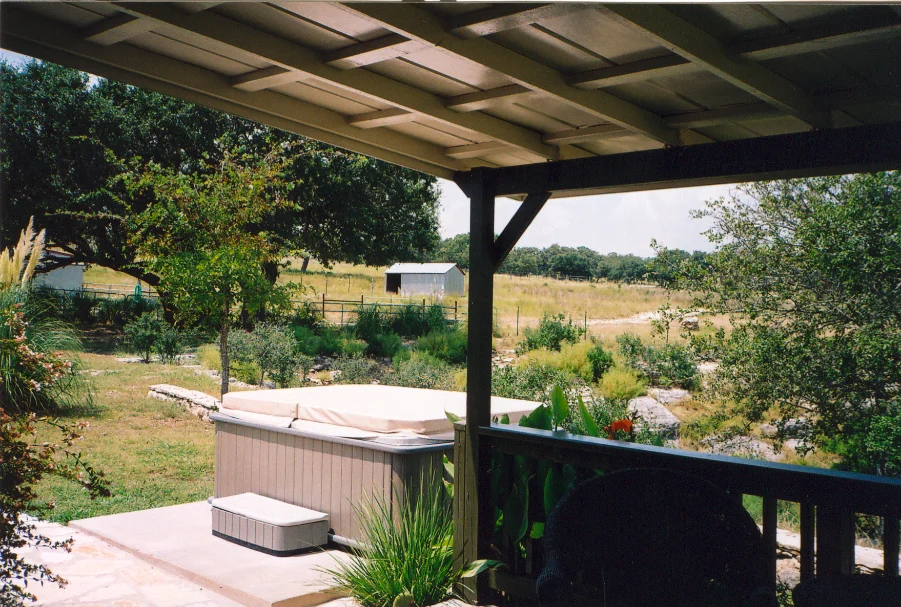 hot tub and exterior patio